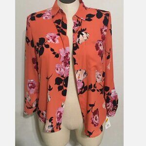 APT 9 Button Down Blouse Peach Floral Print Size Petite Large